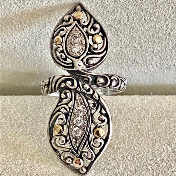 Sterling Silver/18K Diamond Leaf Ring 6 - Picture 1 of 3